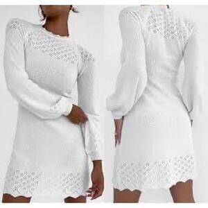 Rumored Vermont Mini Dress White MEDIUM Sweater Soft‎ Girl Bohemian NWT